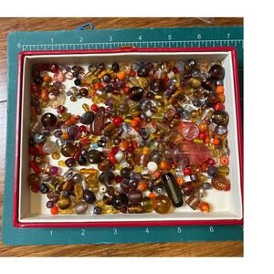 Autumn Fall Colors Mixed Glass Beads Job Lot Jewelry Making Supply 6.9 oz